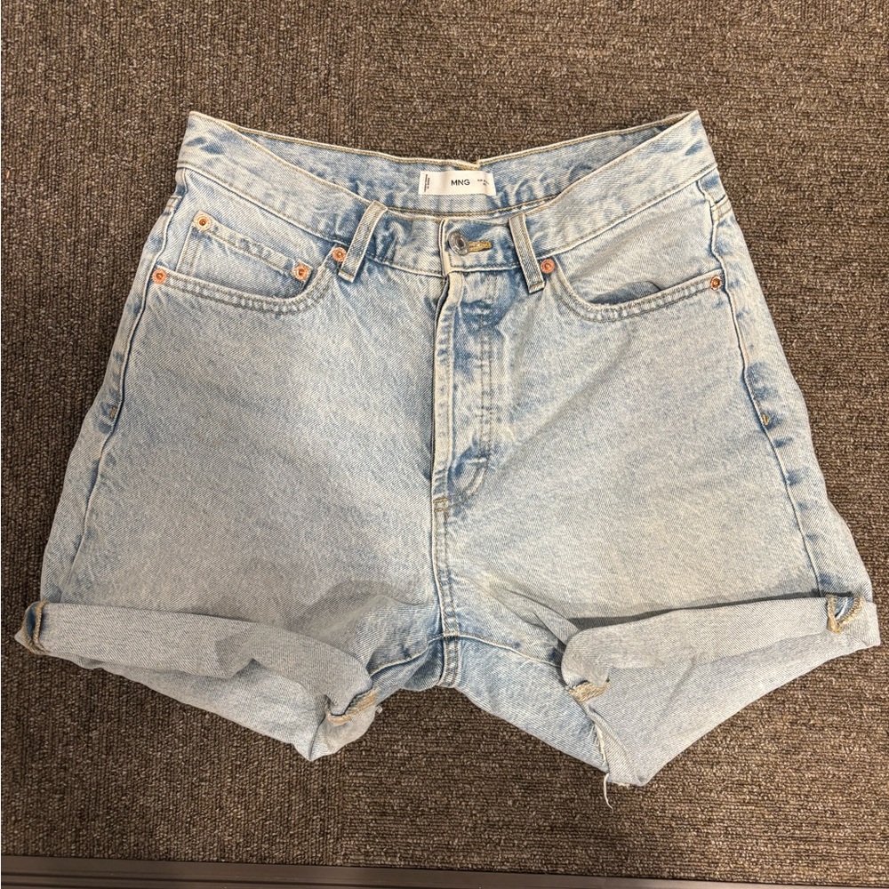 Mango Light Wash High-Rise Denim Shorts